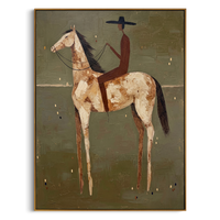 "The Rider & The Palomino" – Modern Heavy Impasto Western Art | 3D Olive & Caramel Palette Knife Painting | Luxury Vertical Wall Art #AB 496