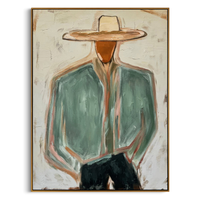 "The Modern Cowboy" – Heavy Impasto Abstract Portrait | 3D Green & Terracotta Palette Knife Painting | Luxury Vertical Wall Art #PE 504