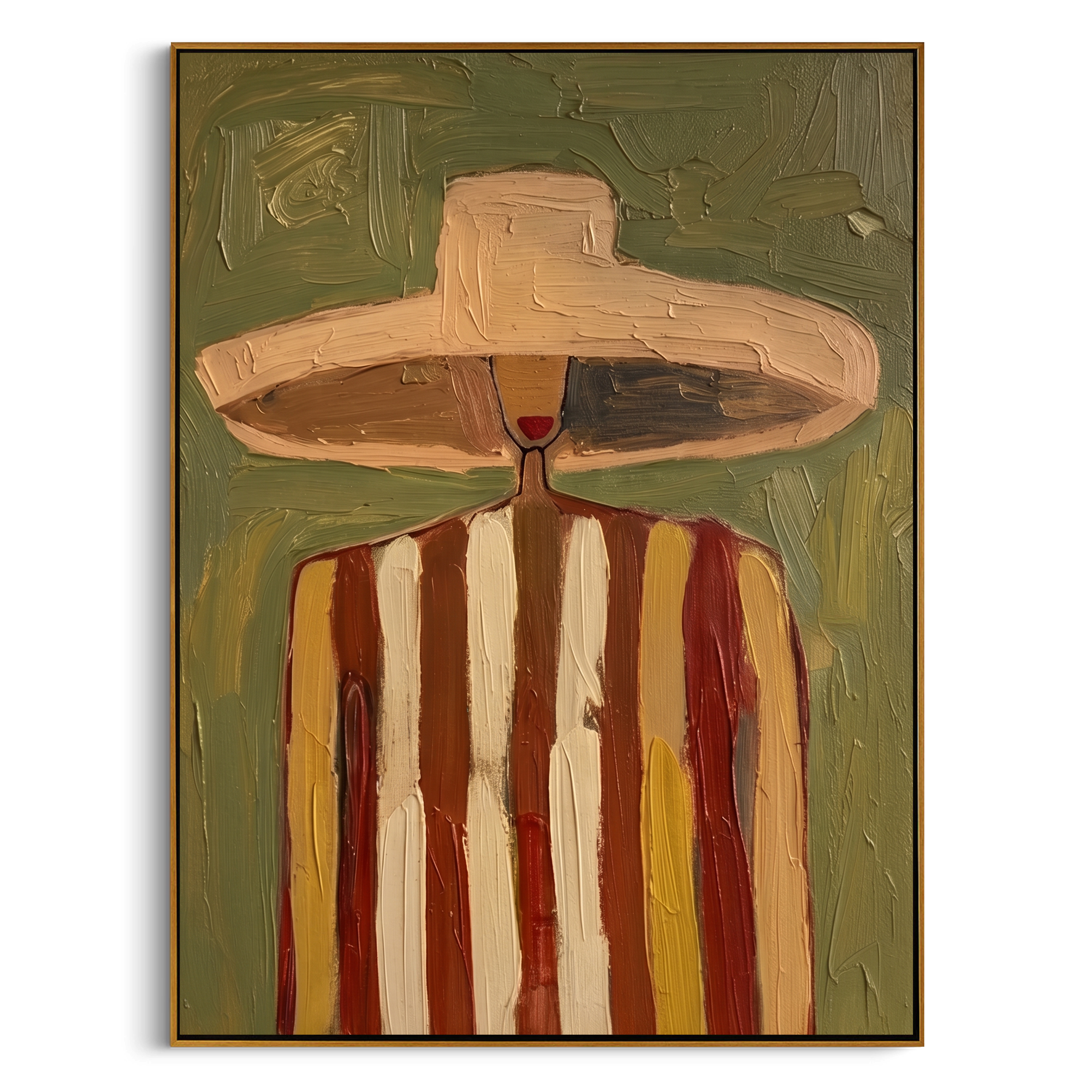 "Striped Silhouette" – Modern Heavy Impasto Abstract Portrait | 3D Olive & Terracotta Palette Knife Painting | Luxury Vertical Wall Art #PE 508