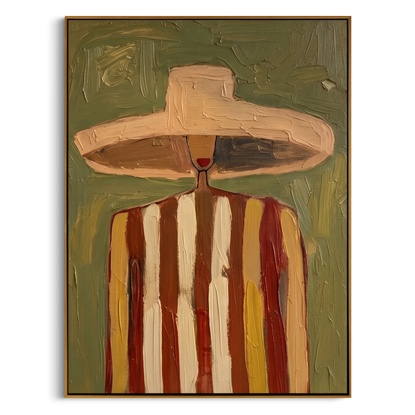 "Striped Silhouette" – Modern Heavy Impasto Abstract Portrait | 3D Olive & Terracotta Palette Knife Painting | Luxury Vertical Wall Art #PE 508