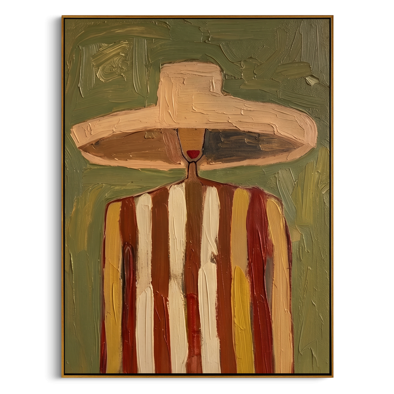 "Striped Silhouette" – Modern Heavy Impasto Abstract Portrait | 3D Olive & Terracotta Palette Knife Painting | Luxury Vertical Wall Art #PE 508