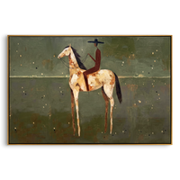 "Solitary Plains Cowboy Rider" – Modern Heavy Impasto Minimal Western Figurative | 3D Muted Sage & Cream Ochre Palette Knife Painting | Luxury Horizontal Wall Art #AB 518