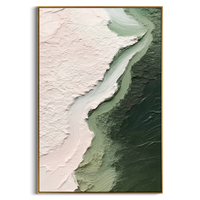 "Flowing Sage Wave Divide" – Modern Heavy Impasto Wabi‑Sabi Abstract | 3D Soft Blush Pink & Gradient Sage‑Green Palette Knife Painting | Luxury Vertical Wall Art #PT 596