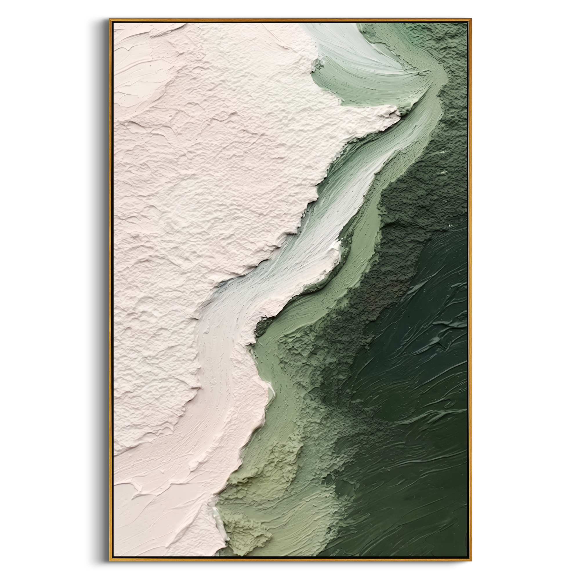 "Flowing Sage Wave Divide" – Modern Heavy Impasto Wabi‑Sabi Abstract | 3D Soft Blush Pink & Gradient Sage‑Green Palette Knife Painting | Luxury Vertical Wall Art #PT 596