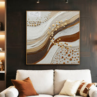 "Brown White Square" - Minimal Wabi-Sabi Textured Art | Brown White Square Canvas Painting | Luxury Square Wall Art #WS 032