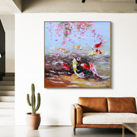 "Verdant River Garden" is a 100% hand-painted landscape painting created with professional oil and acrylic paints on high-quality canvas. Its green & red palette and visible textured strokes give every piece authentic handmade variation and tactile depth.