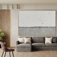 "Quiet Plaster Line" is a 100% hand-painted minimalist abstract created with professional oil and acrylic paints on high-quality canvas. Its grey & white palette and visible textured strokes give every piece authentic handmade variation and tactile depth.