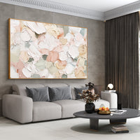 "Velvet Petals" – Modern Creamy Pastel Impasto Abstract | Morandi Palette Textured Bedroom Wall Art #PT 157