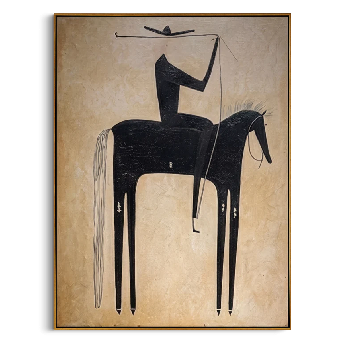 "The Minimalist Cowboy" – Modern Folk Impasto Western Art | 3D Noir & Sepia Palette Knife Painting | Luxury Vertical Wall Art #AB 501