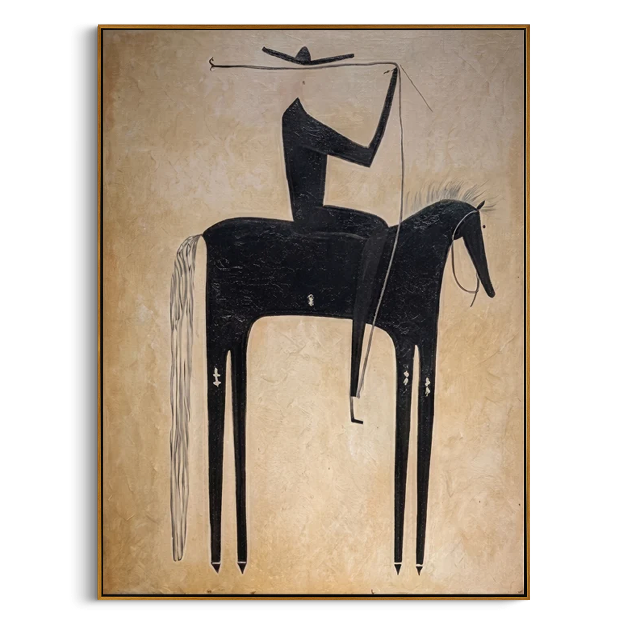 "The Minimalist Cowboy" – Modern Folk Impasto Western Art | 3D Noir & Sepia Palette Knife Painting | Luxury Vertical Wall Art #AB 501