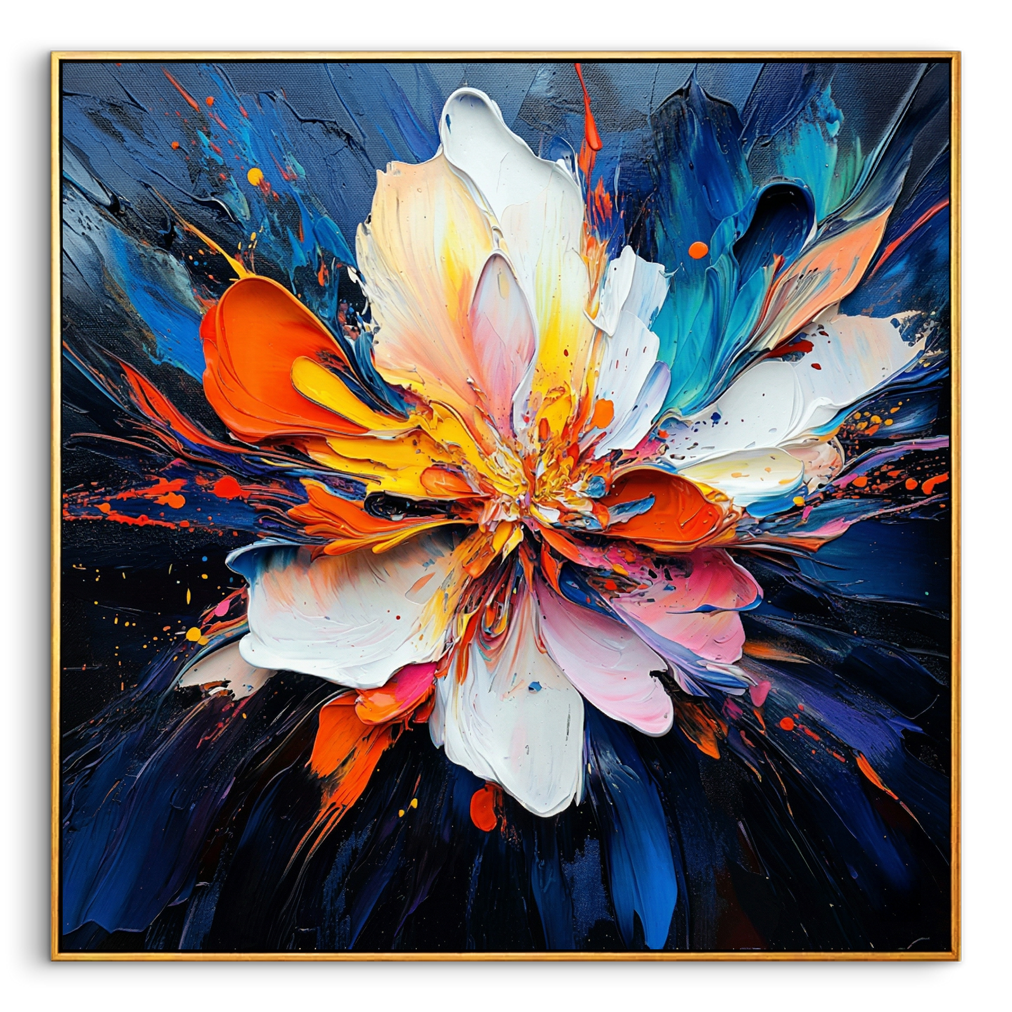 "Supernova Bloom" – Radiant Heavy Impasto Abstract Floral Oil Painting | Bold Dynamic 3D Texture Wall Art #FL292