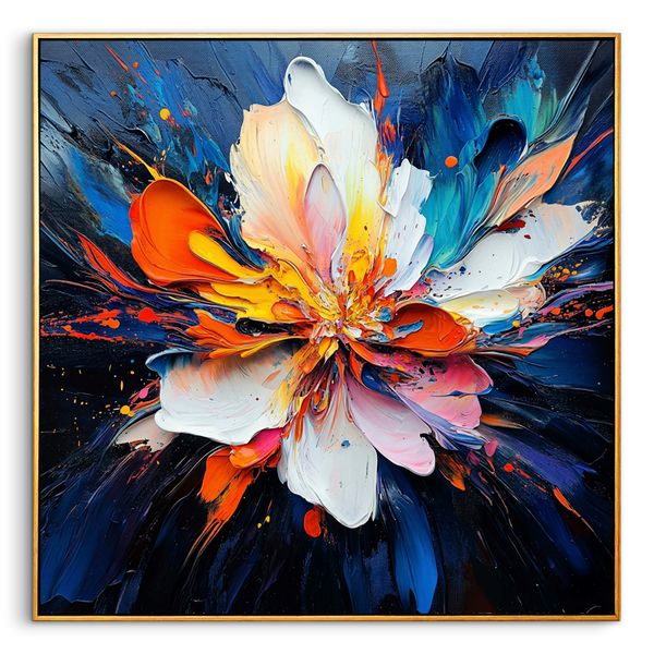 "Supernova Bloom" – Radiant Heavy Impasto Abstract Floral Oil Painting | Bold Dynamic 3D Texture Wall Art #FL292