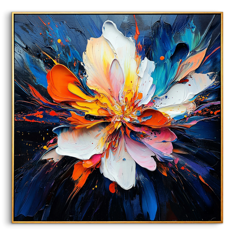 "Supernova Bloom" – Radiant Heavy Impasto Abstract Floral Oil Painting | Bold Dynamic 3D Texture Wall Art #FL292