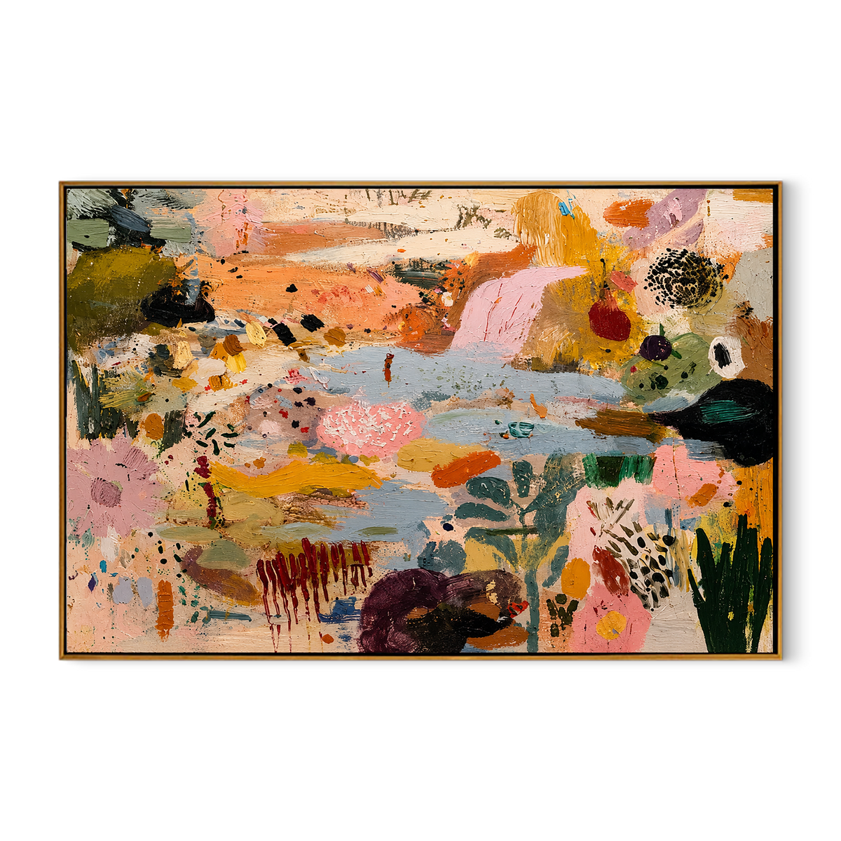 "Bohemian Garden Rhythms" – Modern Heavy Impasto Abstract Botanical | 3D Terracotta, Blush Pink & Sage Palette Knife Painting | Luxury Horizontal Wall Art #PT 907