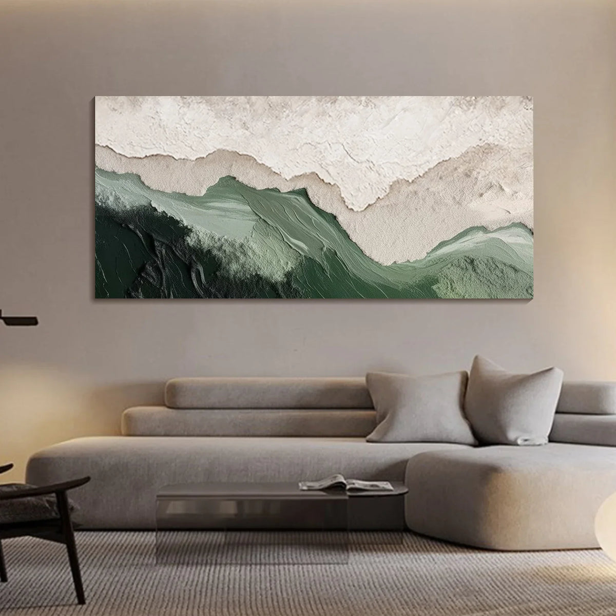 "Layered Mountain" - Modern Heavy Impasto Landscape Artwork | Beige Palette Knife Painting | Luxury Horizontal Wall Art #PT 2631