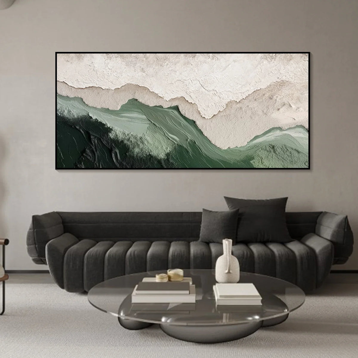 "Layered Mountain" - Modern Heavy Impasto Landscape Artwork | Beige Palette Knife Painting | Luxury Horizontal Wall Art #PT 2631