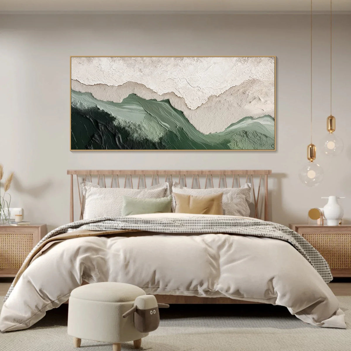 "Layered Mountain" - Modern Heavy Impasto Landscape Artwork | Beige Palette Knife Painting | Luxury Horizontal Wall Art #PT 2631