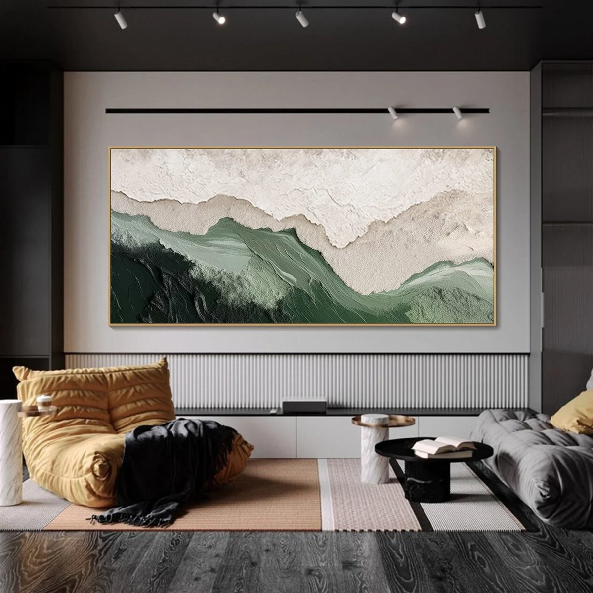 "Layered Mountain" - Modern Heavy Impasto Landscape Artwork | Beige Palette Knife Painting | Luxury Horizontal Wall Art #PT 2631