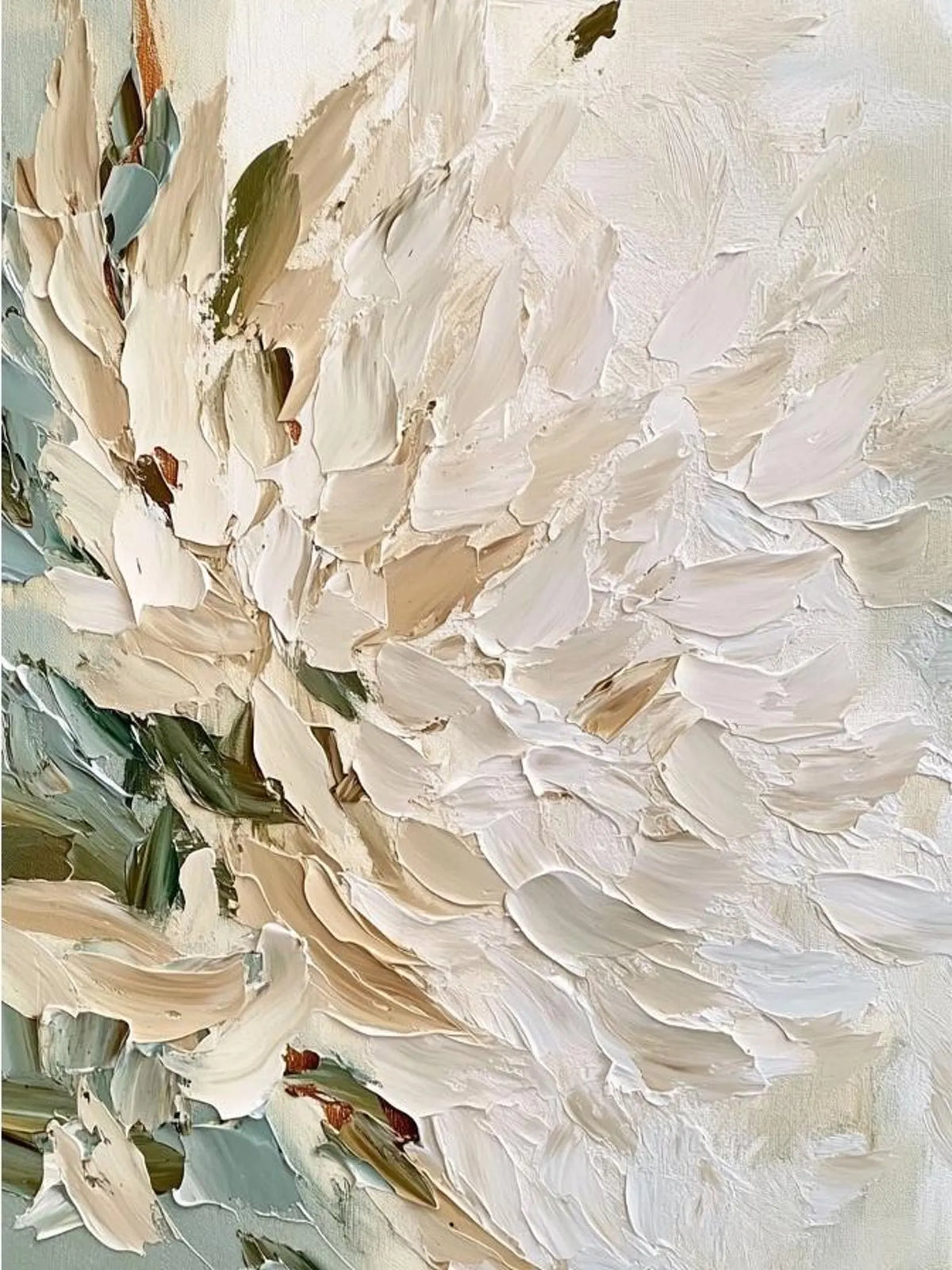 "Vertical Impasto White Flower" - Modern Heavy Impasto Floral Abstract | Beige Palette Knife Painting | Luxury Vertical Wall Art #PT 2620