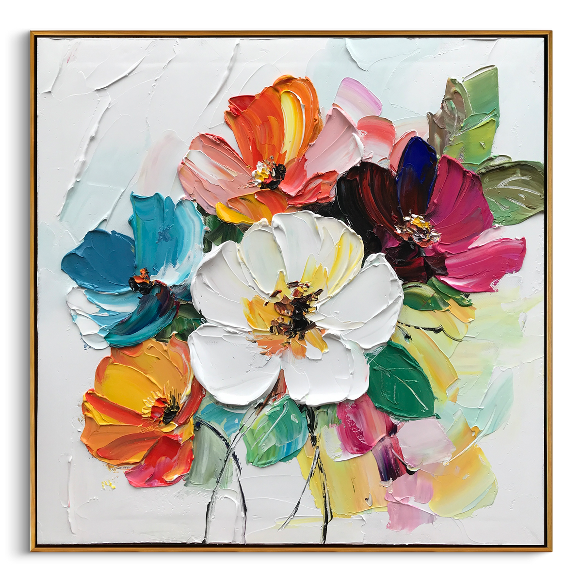 "Blooming Promise" – 100% Hand-Painted Palette Knife Heavy Texture Floral Oil Painting | Modern Vibrant Wall Art for Living Room/Dining Room#FL323