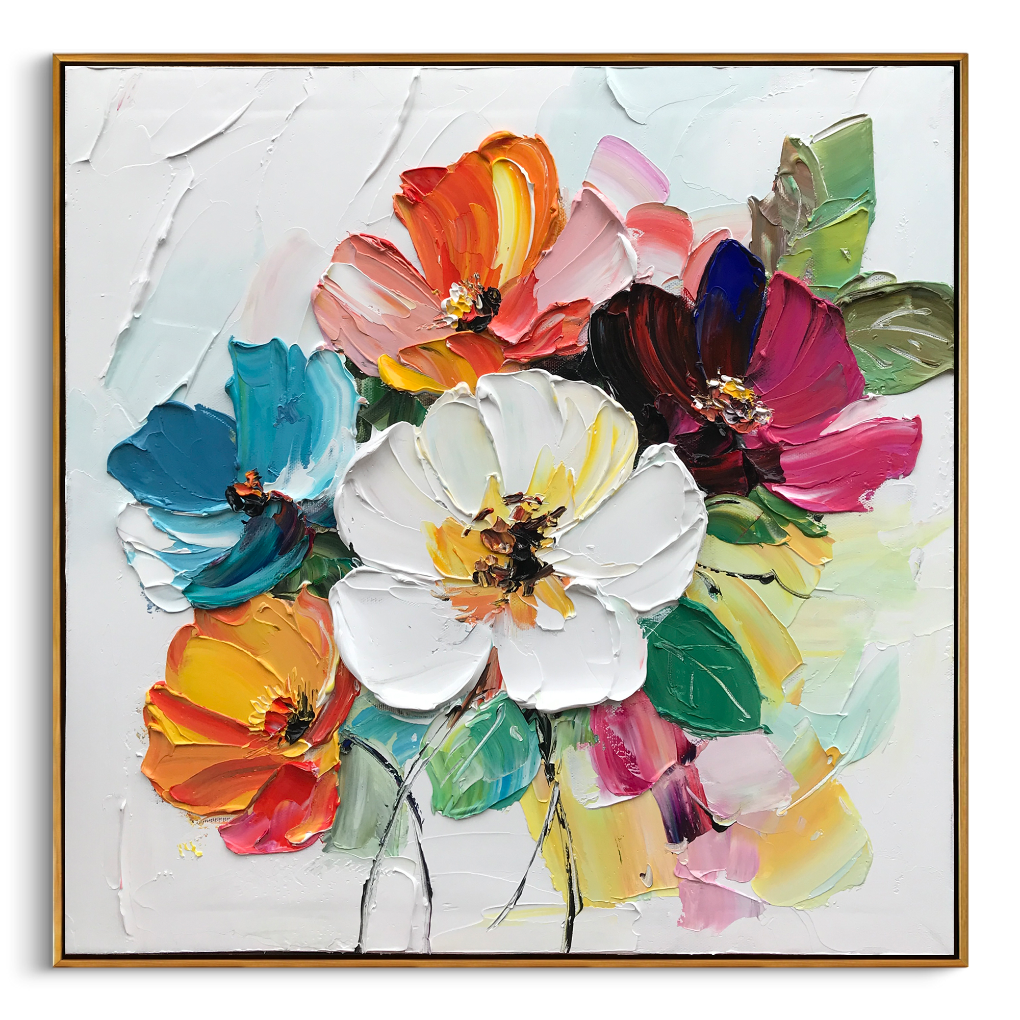 "Blooming Promise" – 100% Hand-Painted Palette Knife Heavy Texture Floral Oil Painting | Modern Vibrant Wall Art for Living Room/Dining Room#FL323