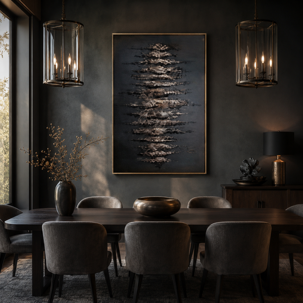"Gilded Midnight Tide" - Modern Heavy Impasto Abstract Relief | 3D Matte Black & Metallic Gold Palette Knife Painting | Luxury Vertical Wall Art #WS 260