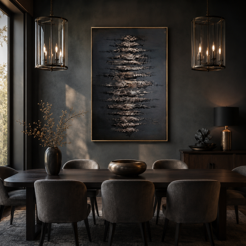 "Gilded Midnight Tide" - Modern Heavy Impasto Abstract Relief | 3D Matte Black & Metallic Gold Palette Knife Painting | Luxury Vertical Wall Art #WS 260