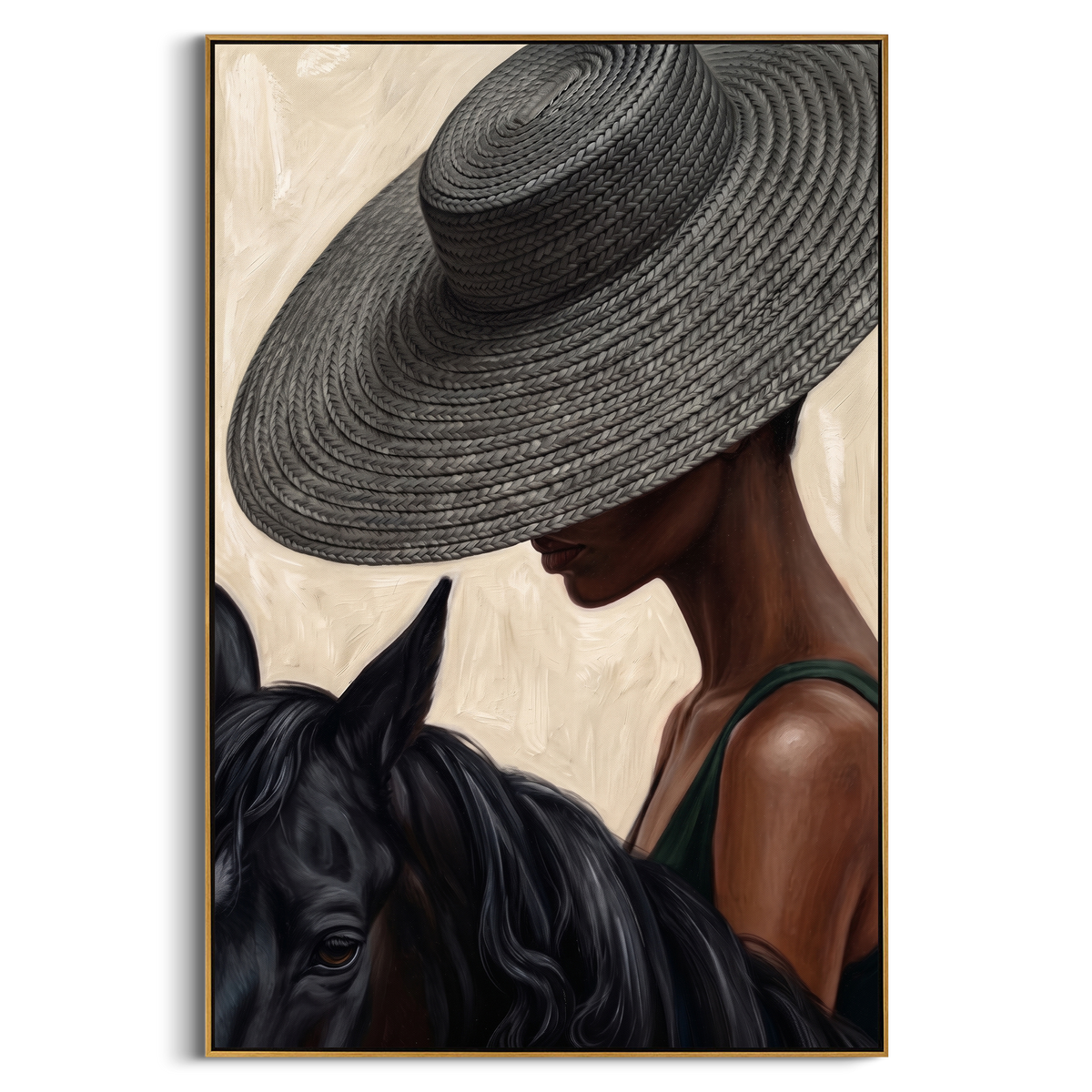 "Grey Hat Horse Portrait Painting" - Modern Heavy Impasto Western Animal Artwork | Grey & Black Palette Knife Painting | Luxury Vertical Wall Art #PT 1001