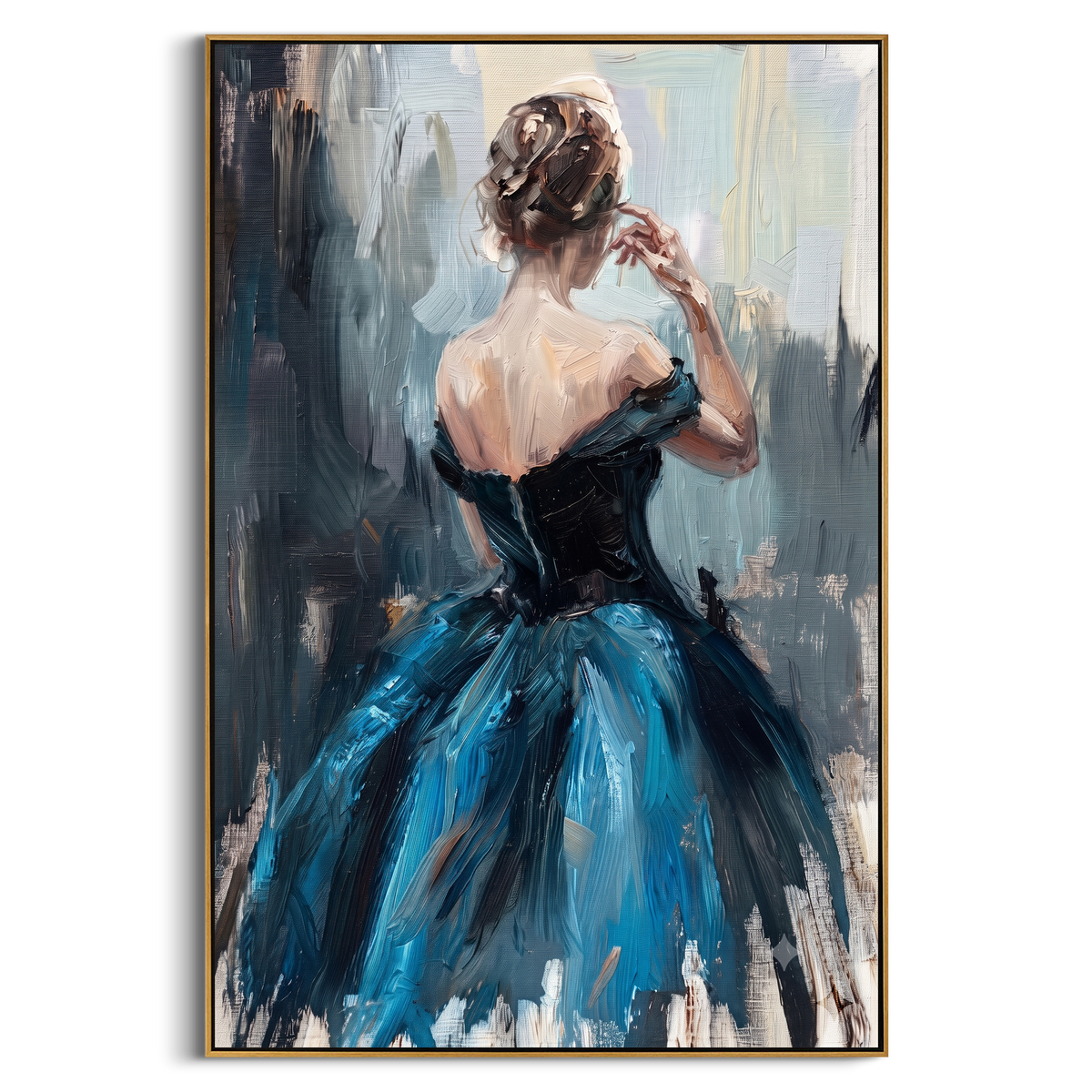 "Blue Evening Dress Painting" - Modern Heavy Impasto Abstract Artwork | Blue & Black Palette Knife Painting | Luxury Vertical Wall Art #PT 1003