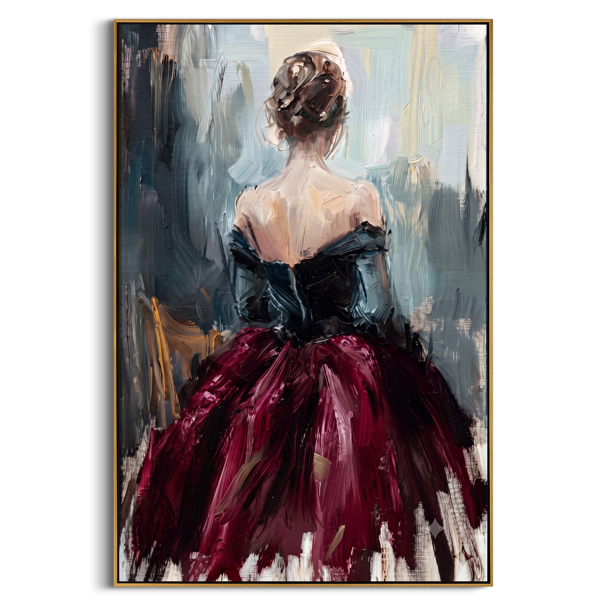 "Magenta Evening Dress Painting" - Modern Heavy Impasto Abstract Artwork | Pink & Black Palette Knife Painting | Luxury Vertical Wall Art #PT 1005