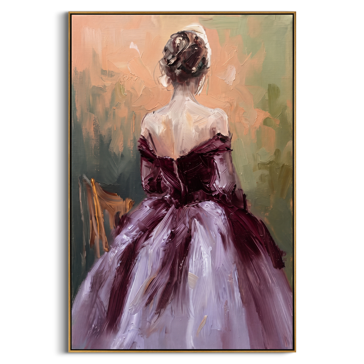 "Lavender Evening Dress Painting" - Modern Heavy Impasto Abstract Artwork | Purple & Green Palette Knife Painting | Luxury Vertical Wall Art #PT 1006