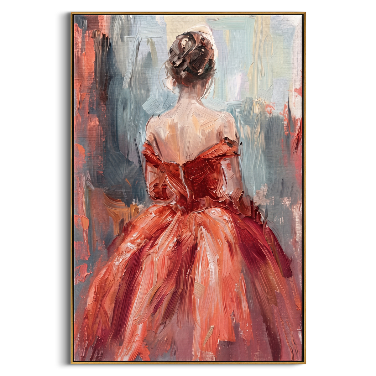 "Coral Evening Dress Painting" - Modern Heavy Impasto Abstract Artwork | Orange & Pink Palette Knife Painting | Luxury Vertical Wall Art #PT 1007