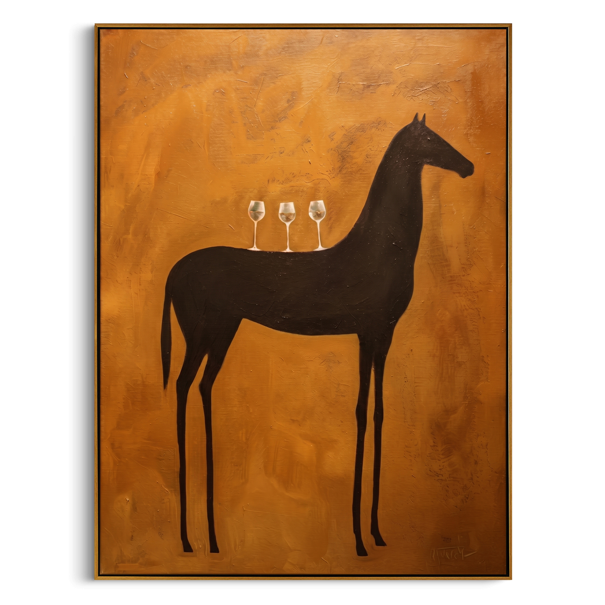 "Orange Standing Horse Painting" - Modern Heavy Impasto Western Animal Artwork | Orange & Black Palette Knife Painting | Luxury Vertical Wall Art #PT 1009