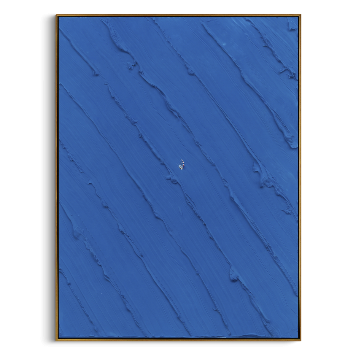 "Deep Blue Minimal Tiny Sailboat Painting" - Modern Heavy Impasto Coastal Landscape | Blue & Black Palette Knife Painting | Luxury Vertical Wall Art #PT 1040