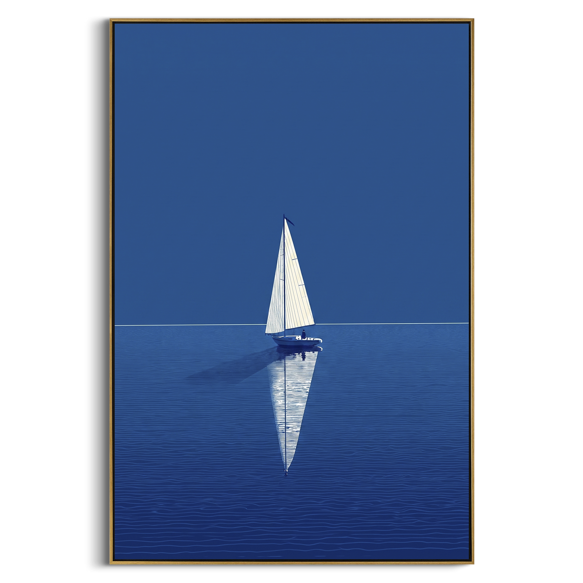 "Minimal Blue Sailboat Reflection Painting" - Modern Heavy Impasto Coastal Landscape | Blue & White Palette Knife Painting | Luxury Vertical Wall Art #PT 1060