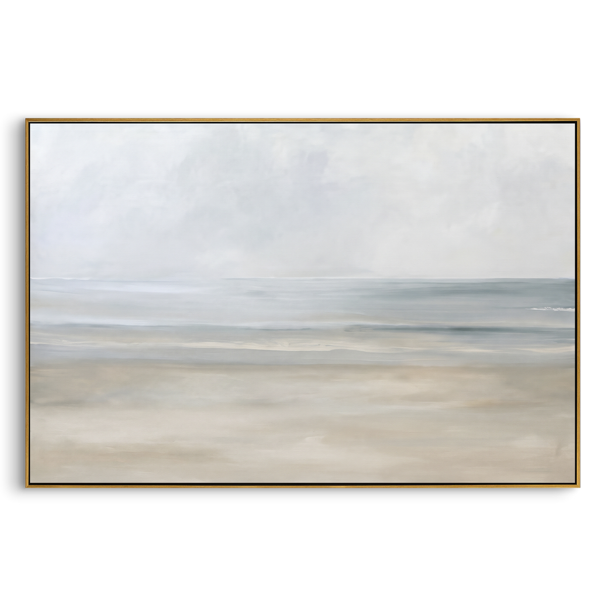"Minimalist Misty Beach Painting" - Modern Heavy Impasto Coastal Landscape | Grey & Beige Palette Knife Painting | Luxury Horizontal Wall Art #PT 1121