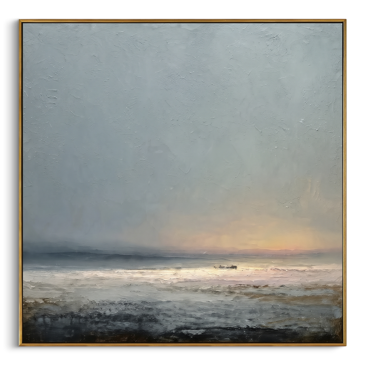 "Minimal Ocean Horizon Painting" - Modern Heavy Impasto Coastal Landscape | Blue & White Palette Knife Painting | Luxury Square Wall Art #PT 1150