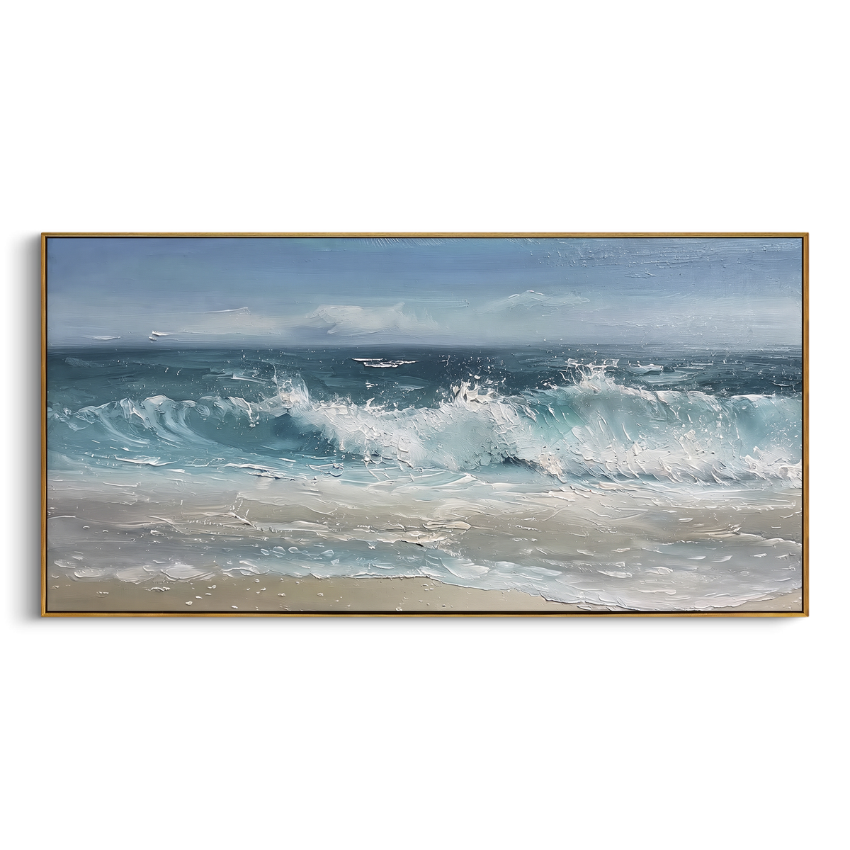 "Ocean Wave Painting" - Modern Heavy Impasto Coastal Landscape | Blue & White Palette Knife Painting | Luxury Horizontal Wall Art #PT 1160