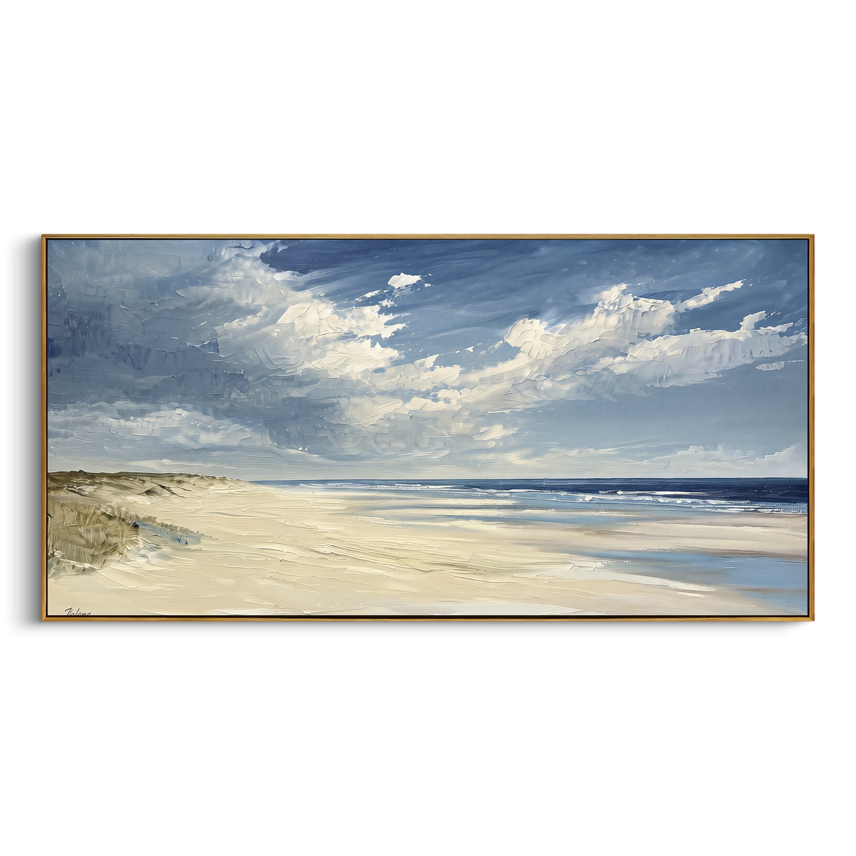 "Beach Seascape Painting" - Modern Heavy Impasto Coastal Landscape | Blue & White Palette Knife Painting | Luxury Horizontal Wall Art #PT 1168
