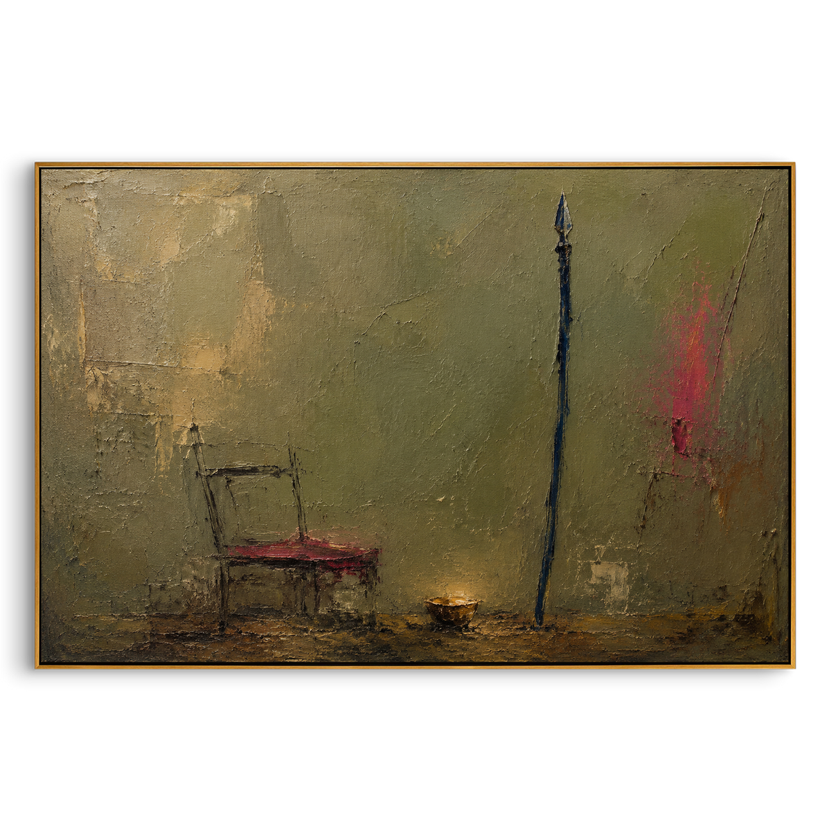 "Odysseus Departure Spear" - Modern Heavy Impasto Odyssey Artwork | Green & Golden Palette Knife Painting | Luxury Horizontal Wall Art #PT 1172