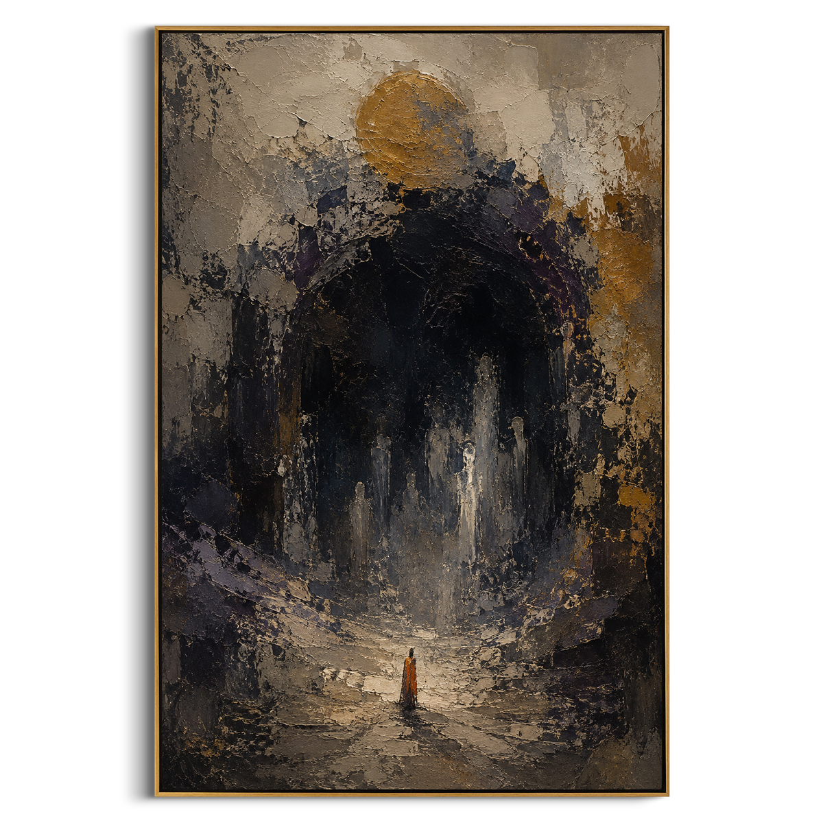 "Odysseus At Hades Gate" - Modern Heavy Impasto Odyssey Artwork | Black & Grey Palette Knife Painting | Luxury Vertical Wall Art #PT 1177