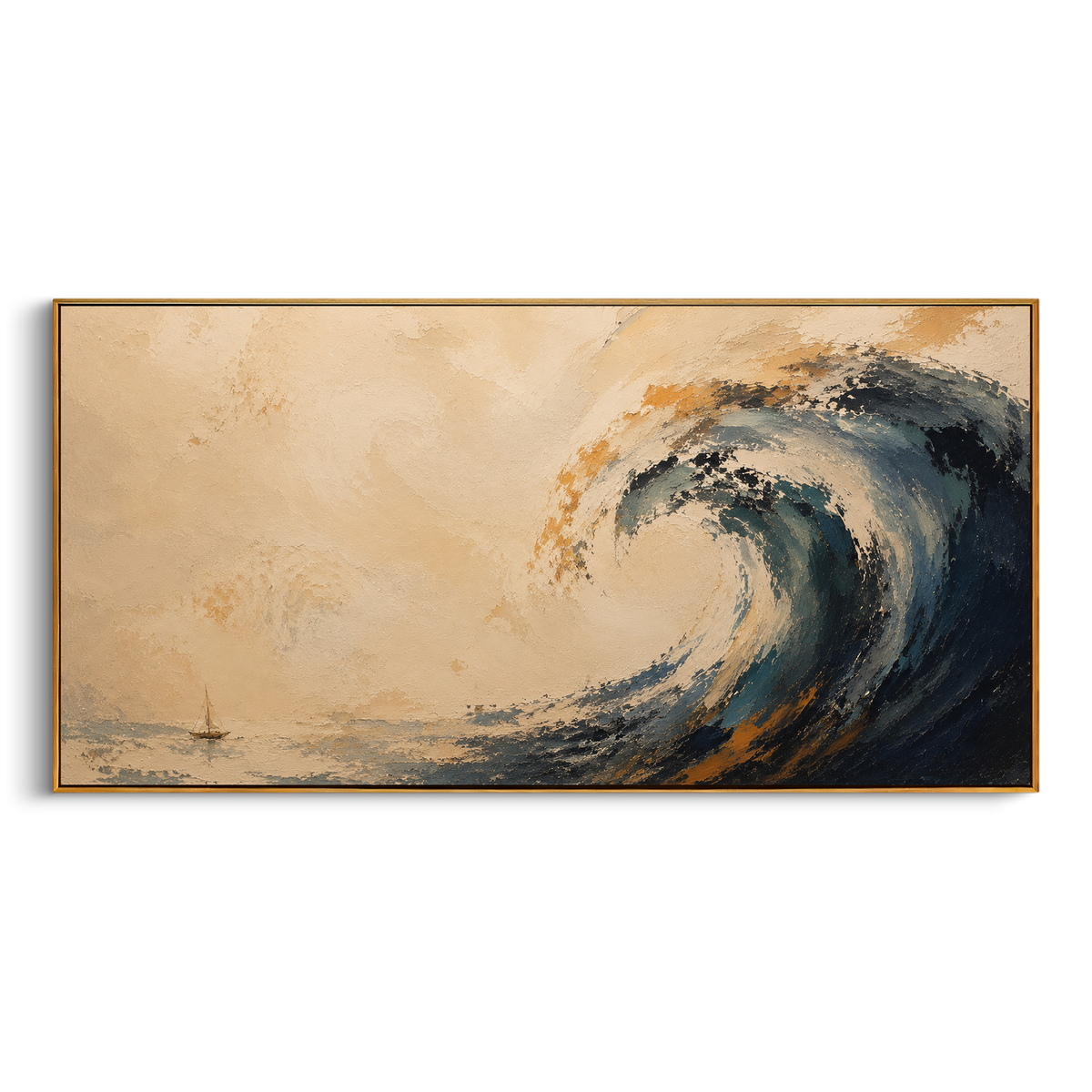 "Poseidon Wave Odyssey" - Modern Heavy Impasto Odyssey Artwork | Blue & Beige Palette Knife Painting | Luxury Panoramic Wall Art #PT 1182