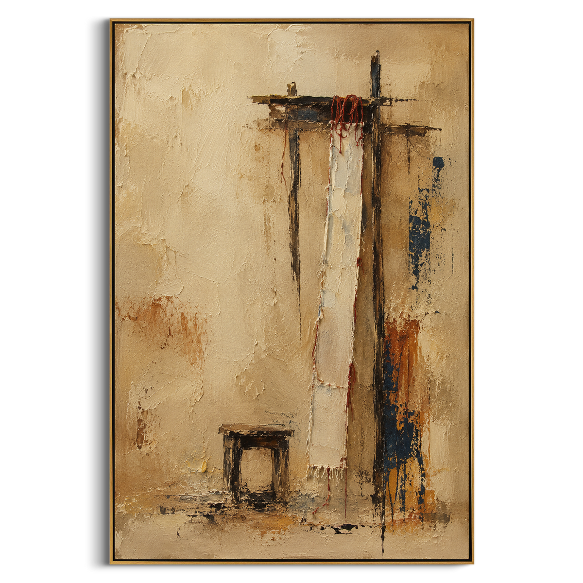 "Penelope Weaving Room" - Modern Heavy Impasto Odyssey Artwork | Beige & Brown Palette Knife Painting | Luxury Vertical Wall Art #PT 1183