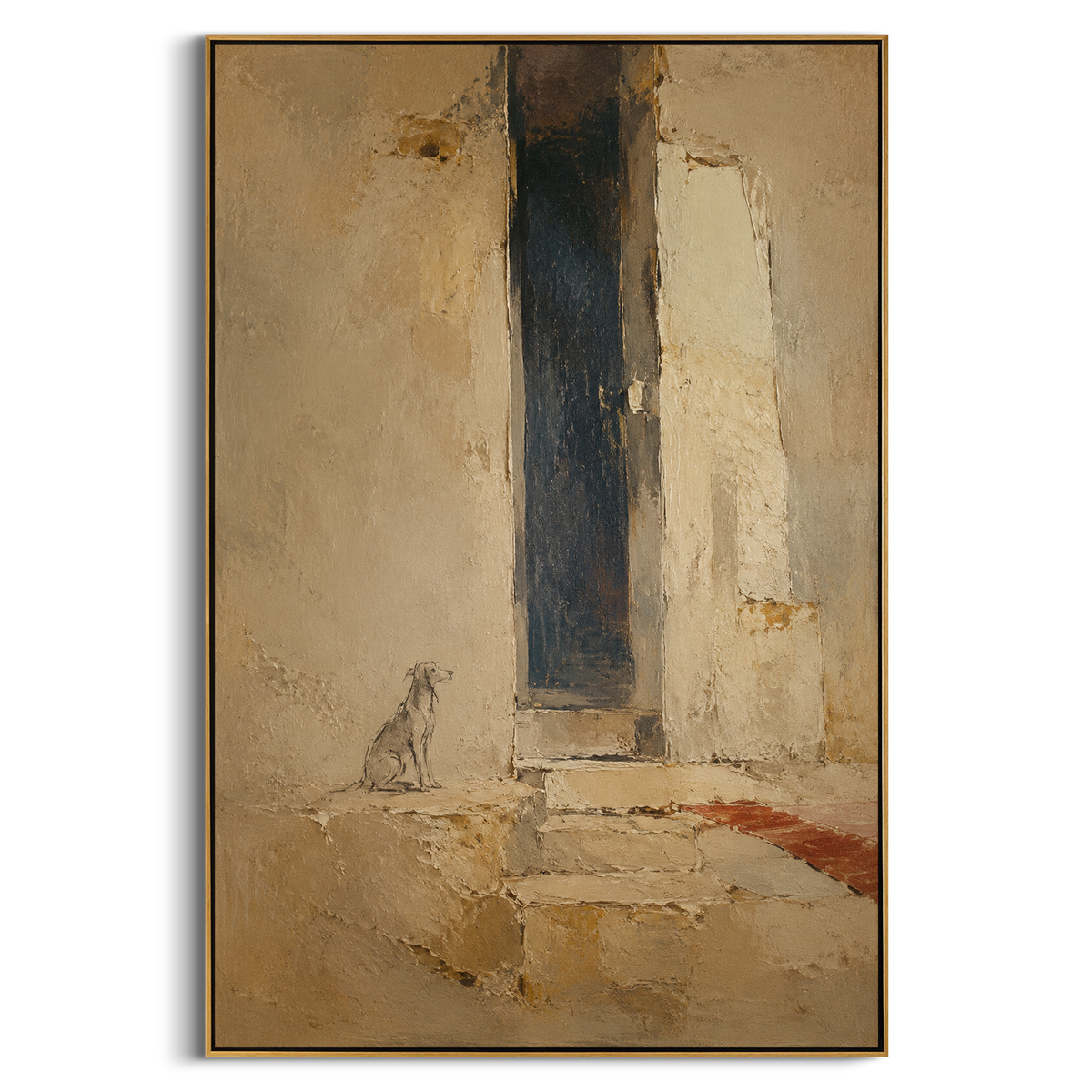 "Argos At Ithaca Door" - Modern Heavy Impasto Odyssey Artwork | Beige & Grey Palette Knife Painting | Luxury Vertical Wall Art #PT 1186