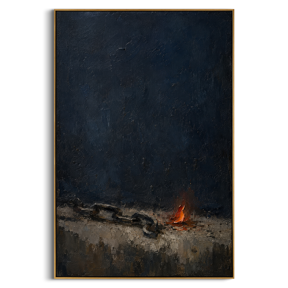 "Prometheus Fire And Chain" - Modern Heavy Impasto Odyssey Artwork | Black & Grey Palette Knife Painting | Luxury Vertical Wall Art #PT 1188