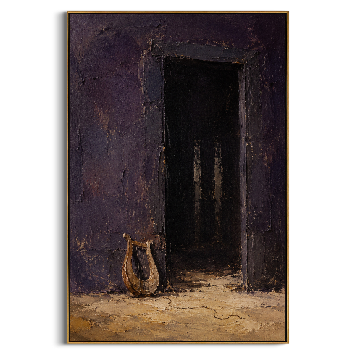 "Phemius Lyre At The Dark Hall" - Modern Heavy Impasto Odyssey Artwork | Purple & Black Palette Knife Painting | Luxury Vertical Wall Art #PT 1189