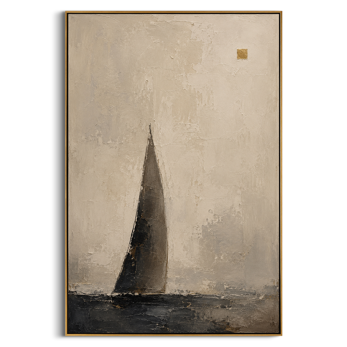 "Odysseus Black Sail Return" - Modern Heavy Impasto Odyssey Artwork | Black & White Palette Knife Painting | Luxury Vertical Wall Art #PT 1191