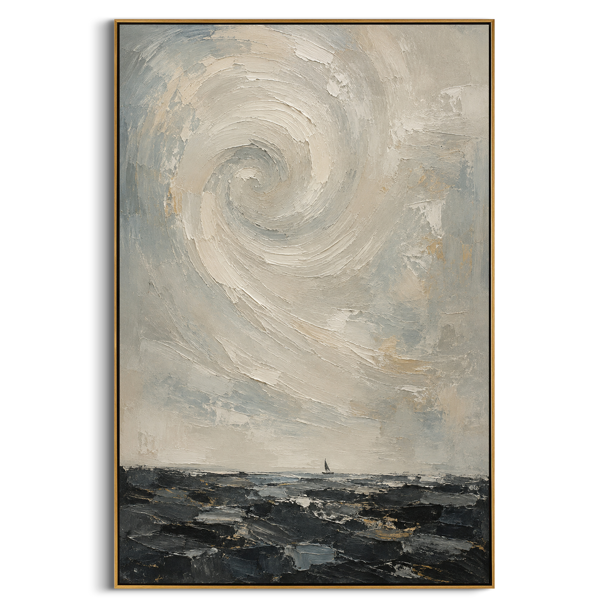 "Charybdis Whirlpool Odyssey" - Modern Heavy Impasto Odyssey Artwork | White & Grey Palette Knife Painting | Luxury Vertical Wall Art #PT 1193