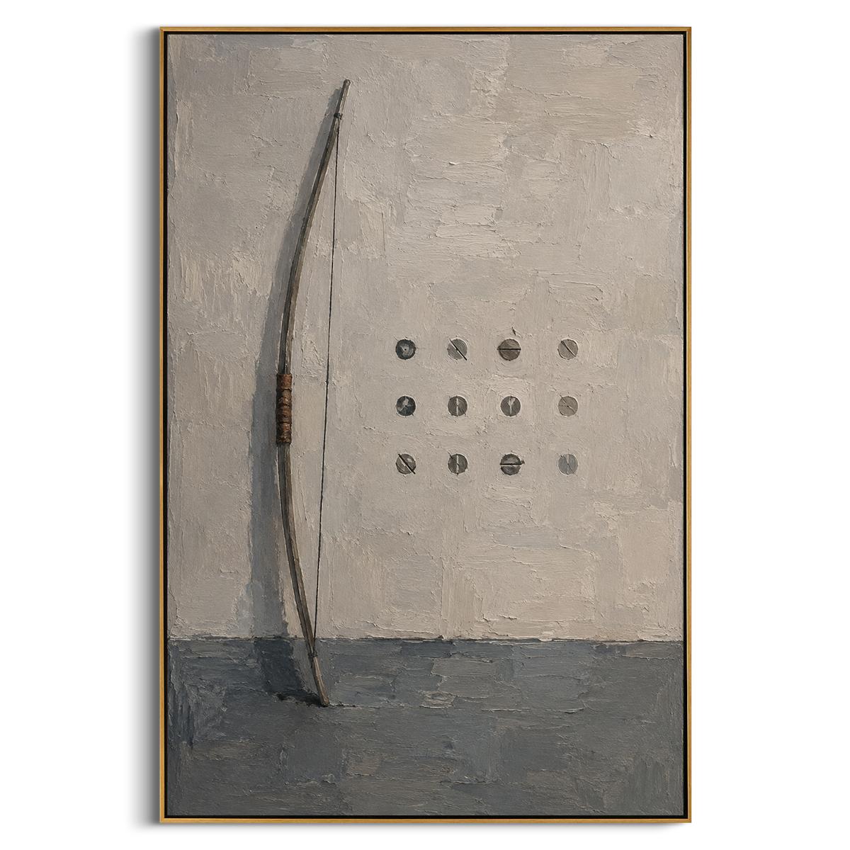 "Odysseus Bow Trial" - Modern Heavy Impasto Odyssey Artwork | Grey & White Palette Knife Painting | Luxury Vertical Wall Art #PT 1196