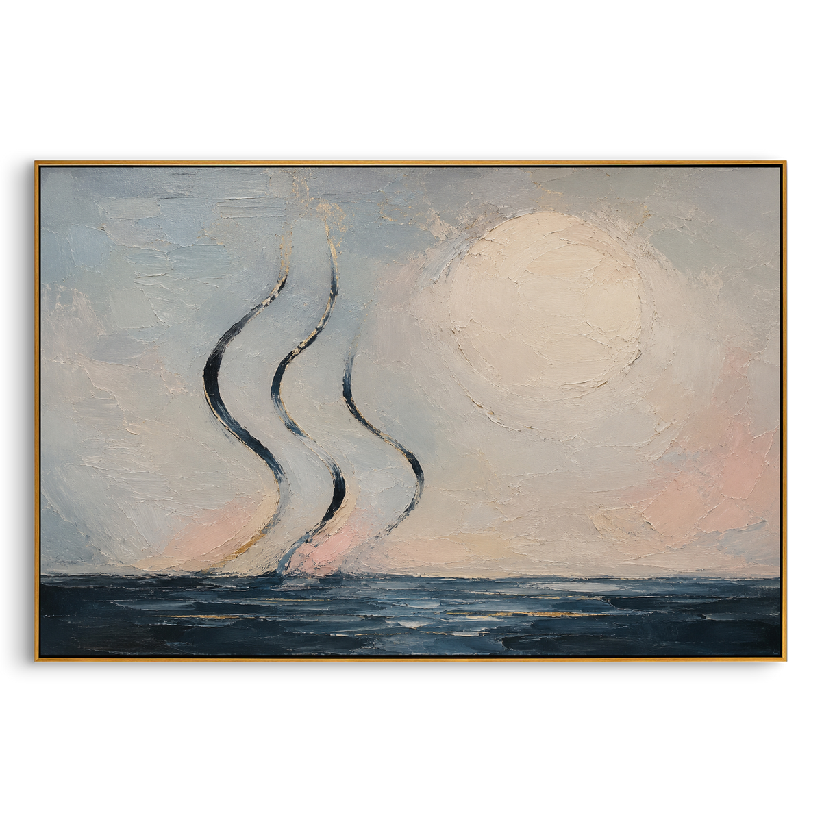 "Aeolus Winds Over The Sea" - Modern Heavy Impasto Odyssey Artwork | Blue & White Palette Knife Painting | Luxury Horizontal Wall Art #PT 1200